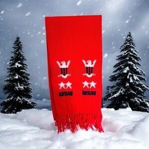 Red USA and Eagle Winter Scarf with Fringe from the 70’s